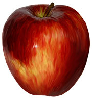 Красное яблоко с черешком. Картинка на прозрачном фоне