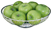 Зеленые яблоки в металлической чаше