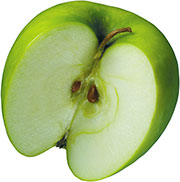 Зеленое яблоко с вырезанной долькой