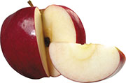 Красное яблоко с вырезнной четвертинкой