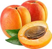 Два абрикоса и половинка абрикоса с косточкой. Фотоклипарт в формате PNG