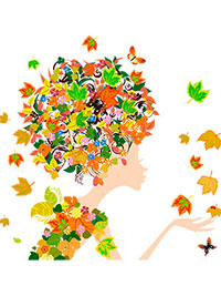 Девушка - Осень с прической и платьем из листьев