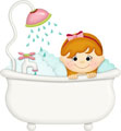 Рыжая девочка купается в ванне