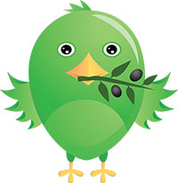 Зелёная птица с веткой оливы в клюве