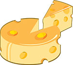 Головка сыра с отрезанным ломтем. Картинка в формате PNG на прозрачном фоне
