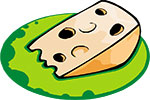 Кусок сыра на зелёной тарелке. Картинка в формате PNG на прозрачном фоне