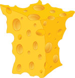 Кусок сыра с большими дырками. Картинка в формате PNG на прозрачном фоне