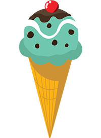 Мороженое в вафельном рожке с шоколадной глазурью и ягодкой сверху