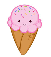 Клубничное мороженое с разноцветной посыпкой в вафельном рожке