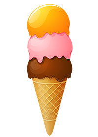 Три шарика мороженого столбиком в вафельном рожке