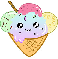 Разноцветное мороженое в вафельном рожке