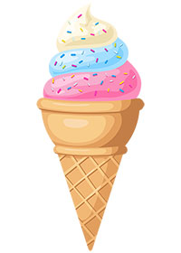 Трехцветное мороженое в вафельном рожке