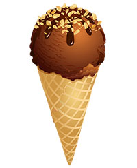 Шоколадное мороженое - шарик в вафельном рожке, посыпанный орехами