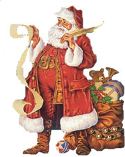 Санта Клаус со списком и мешком подарков