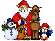 Санта Клаус со снеговиком, оленем и пингвином