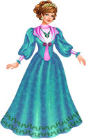 Принцесса в платье цвета морской волны с пышными рукавами и розовым лифом