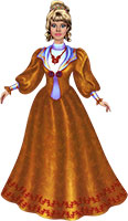 Принцесса в коричневом платье с пышными рукавами и бело-голубым лифом