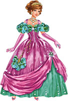 Принцесса в пышном платье, украшенном камнями, с веером