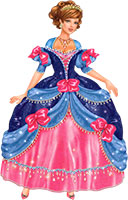 Принцесса в сине-голубом с розовым платье с розовыми бантами