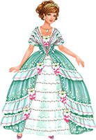 Принцесса в бело-зеленом платье с бело-розовыми цветами