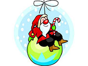 Санта на ёлочном шарике с леденцовой тростью