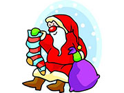Санта с мешком подарков и большим носком