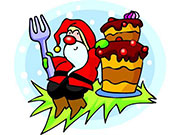 Санта Клаус с тортиком и большой вилкой