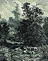 Стадо овец на опушке леса. 1860-е