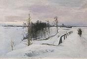 Клодт фон Юргенбург Н. А. Зимний пейзаж с мостиком и санями