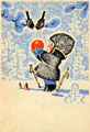 Мальчик дарит птичкам мандарин.<br>Новогодняя открытка В. Зарубина