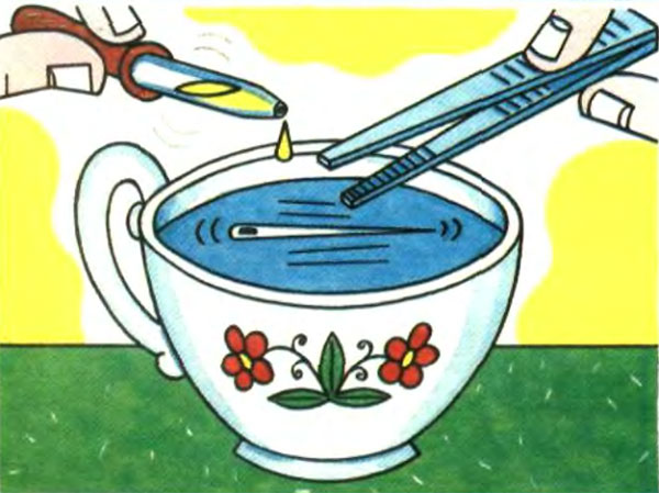 Капля жидкости для мытья посуды уменьшает поверхностное натяжение воды