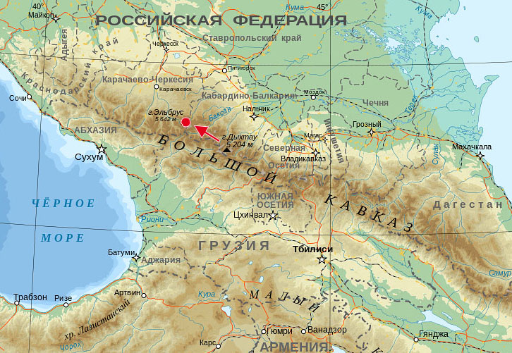 Физическая карта Кавказа
