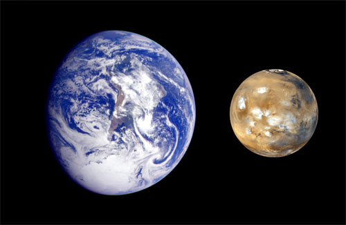 Сравнение размеров Земли и Марса